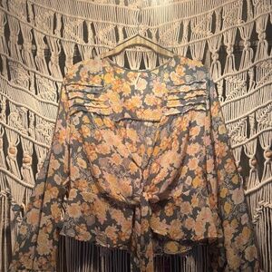 Free People Floral Tie Blouse Medium